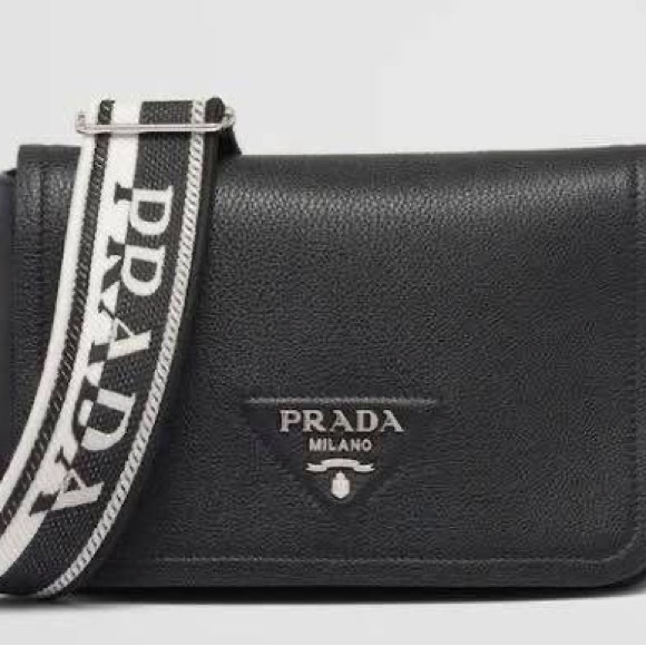 Prada Black Leather Messenger Bag with Logo Strap - Picture 1 of 1